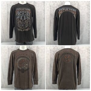 Affliction Thermal Long Sleeve Shirt Mens XXL Brown Black‎ Skull Reversible